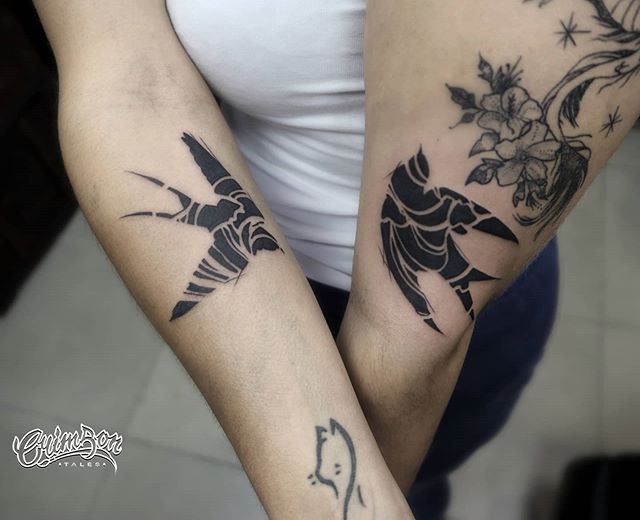 Black & White Patterned Swallow Silhouette Tattoos Tattoo on skin