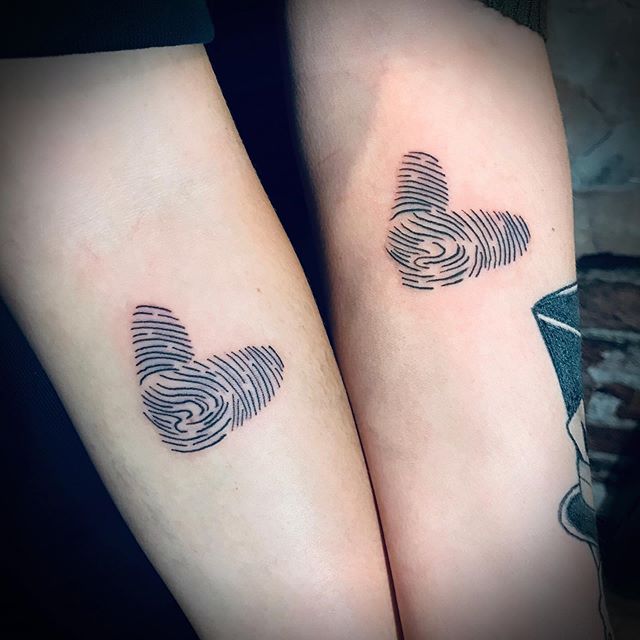 Fingerprint Heart Mother and Daughter Design Tattoo on skin