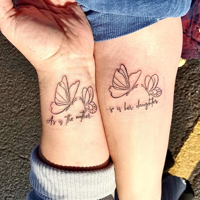 Fluttering Butterflies Coordinating Mother Daughter Tattoo Tattoo on skin