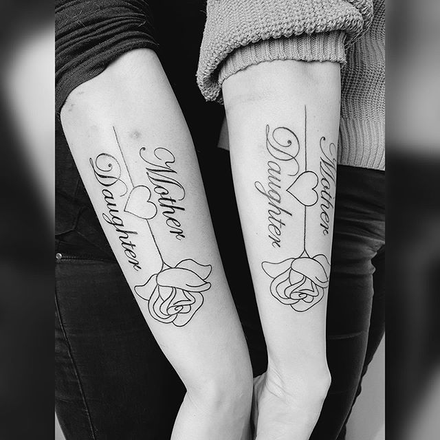 Heart and Rose Mother and Daughter Tattoo Tattoo on skin