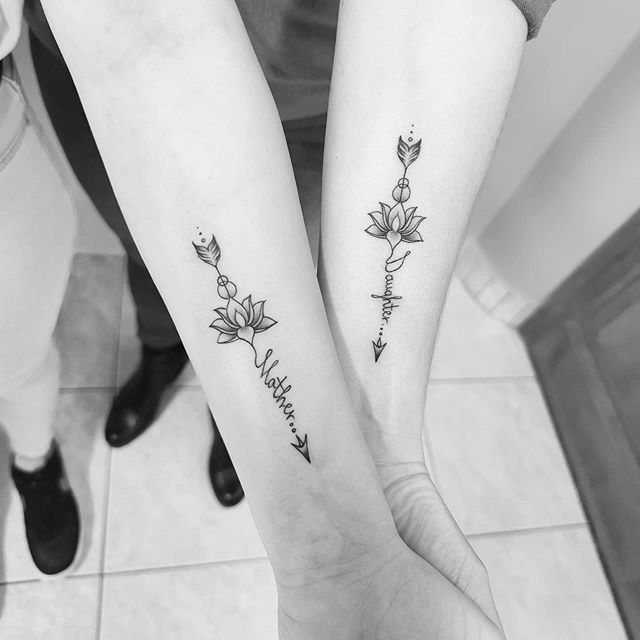 Lotus Arrows Mother and Daughter Tattoos Tattoo on skin