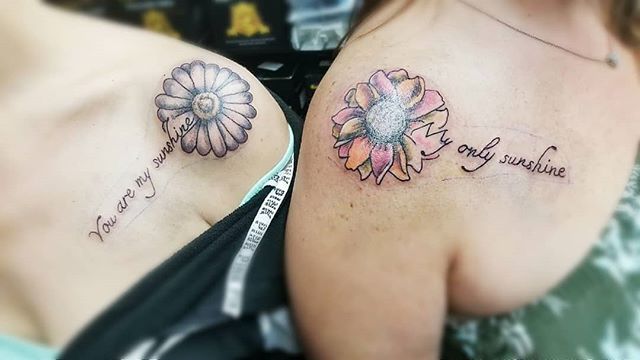 “You Are My Sunshine” Floral Shoulder Tattoos Tattoo on skin