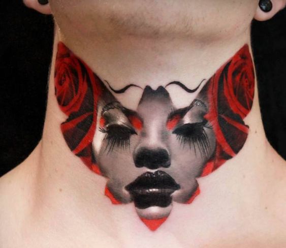 A Babe with Butterfly Wings Neck Tattoo neck tattoos