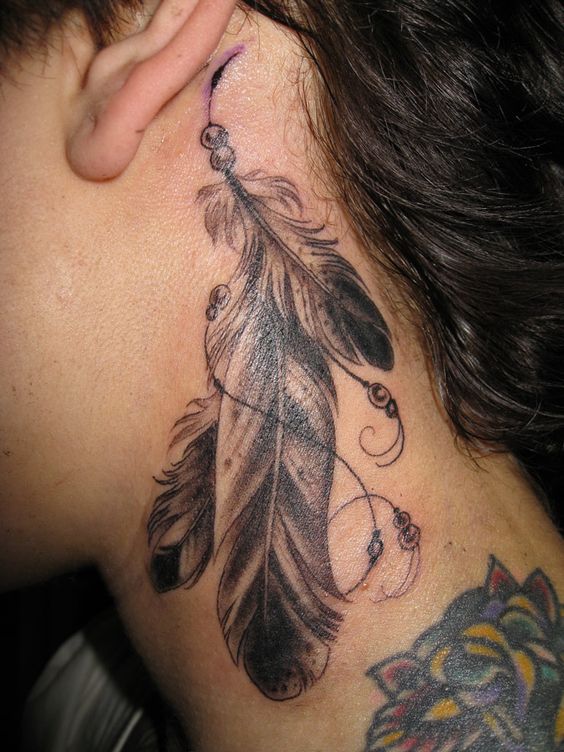 Iconic Feathered Side Neck Tattoo Tattoo on skin