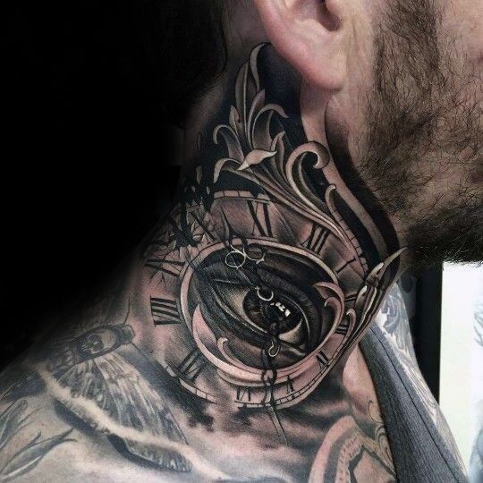 Keeping an Eye on the Time Neck Tattoo Tattoo on skin