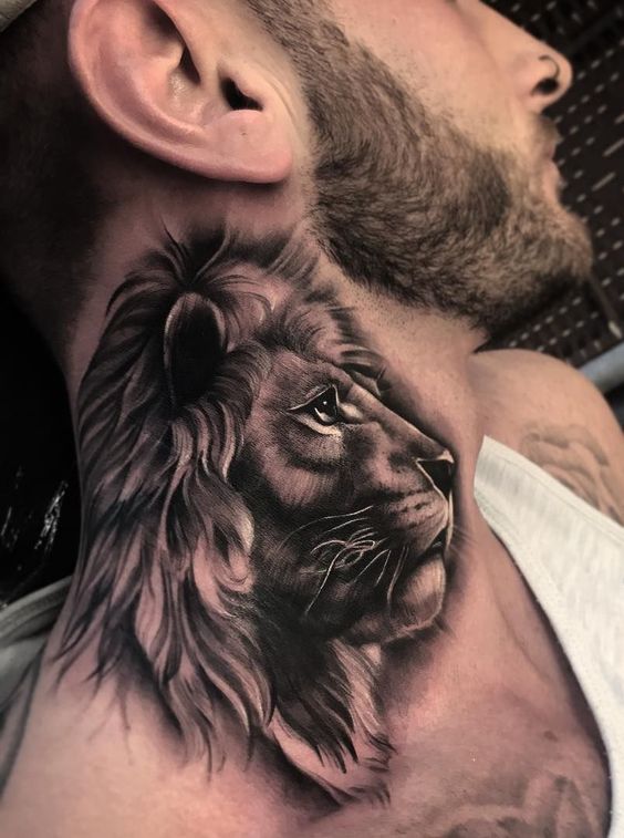 Summoning the Strength of a Lion Neck Tattoo Tattoo on skin
