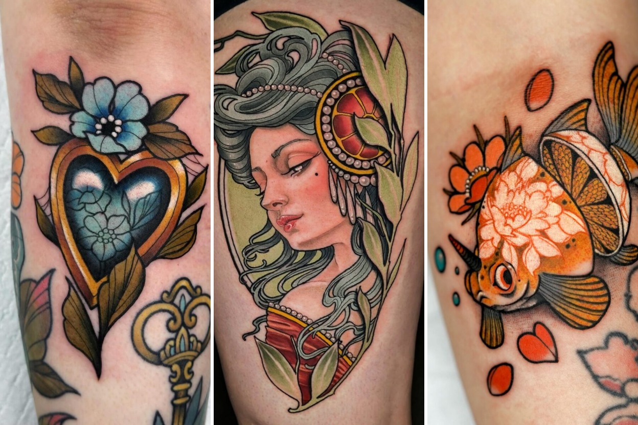 35+ Neo Traditional Tattoo Ideas Bursting With Lush Shading and Linework Featured 3-Panel Lookbook Collage