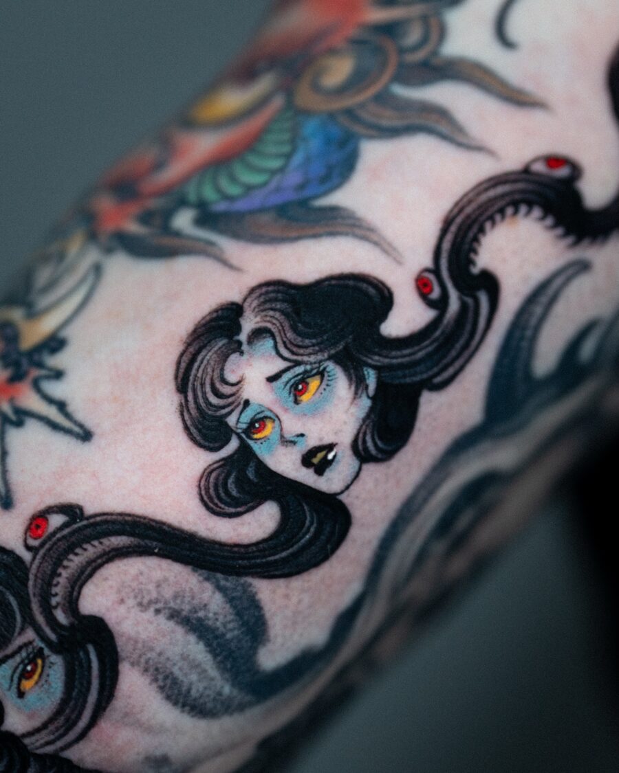 Intricate neo-traditional octopus lady tattoo Tattoo on skin