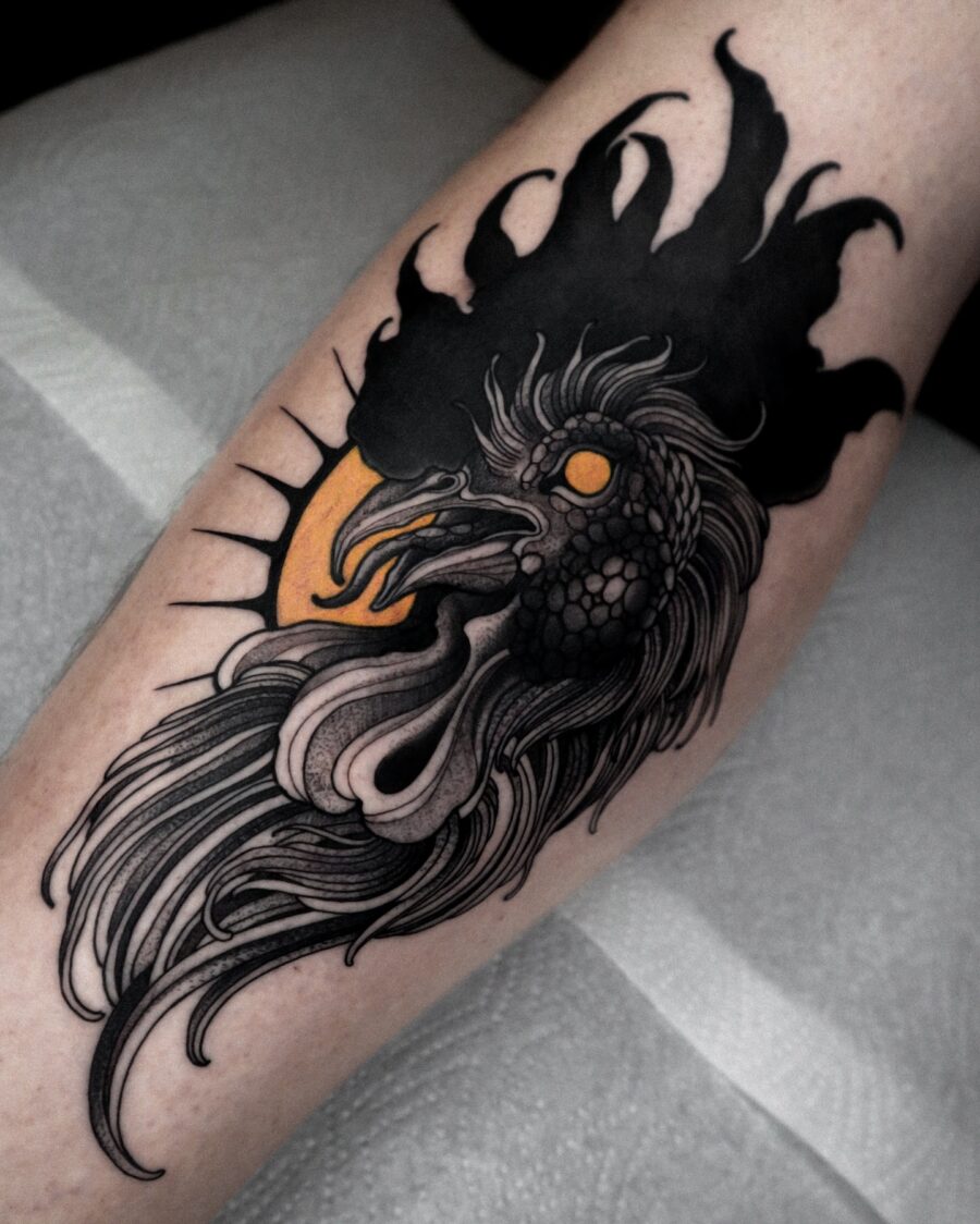 Striking neo-traditional rooster tattoo art Tattoo on skin