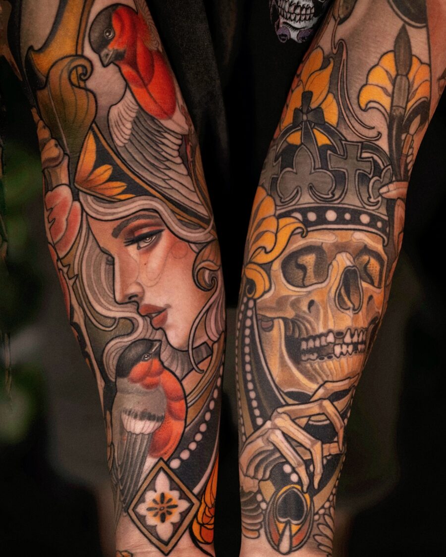 Stunning neo-traditional skull and portrait tattoos Tattoo on skin