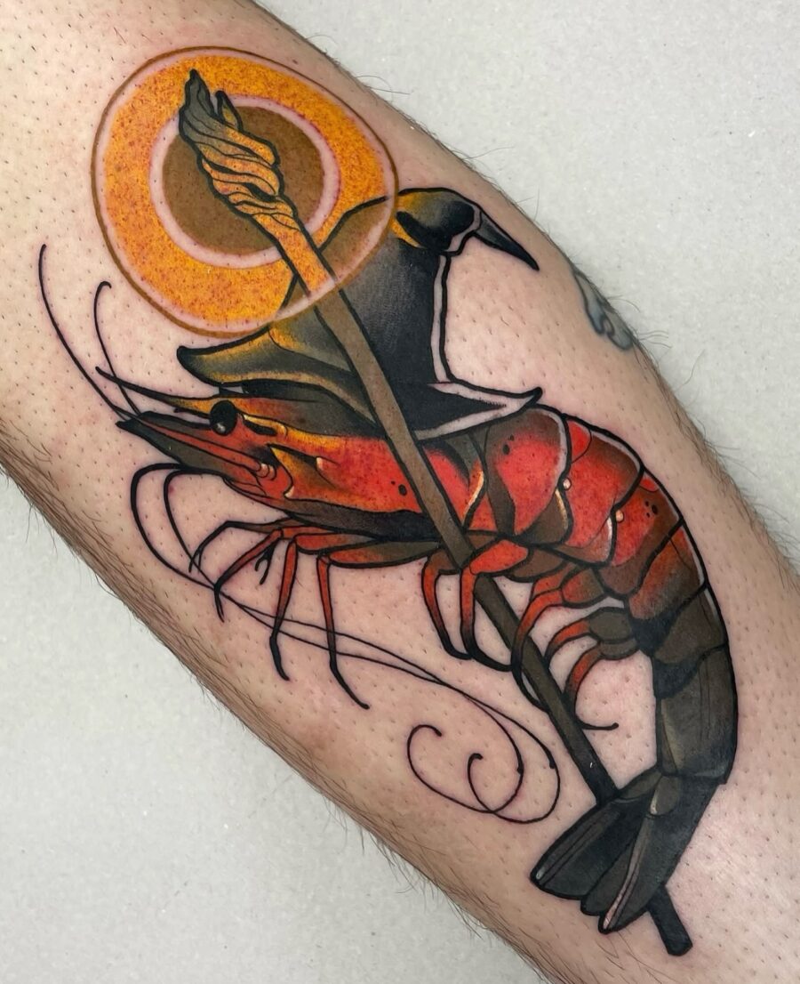 Stunning shrimp tattoo with vibrant colors Tattoo on skin