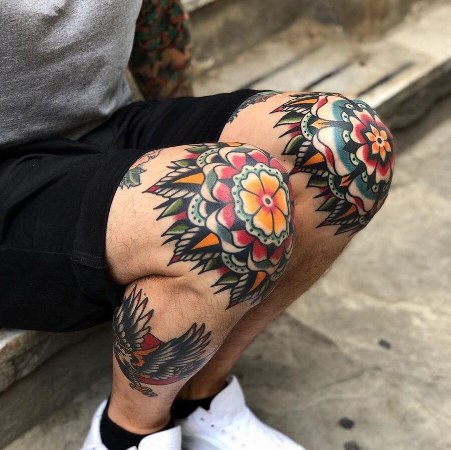 Vibrant Flowers Brighten Up Knee Tattoos Tattoo on skin
