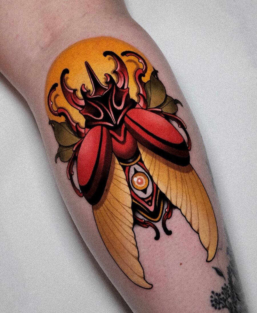 Vibrant neo-traditional beetle tattoo design Tattoo on skin
