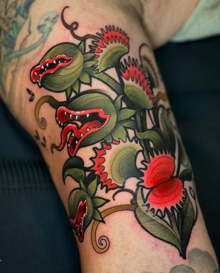 Vibrant Neo-Traditional Floral Tattoo Design Tattoo on skin