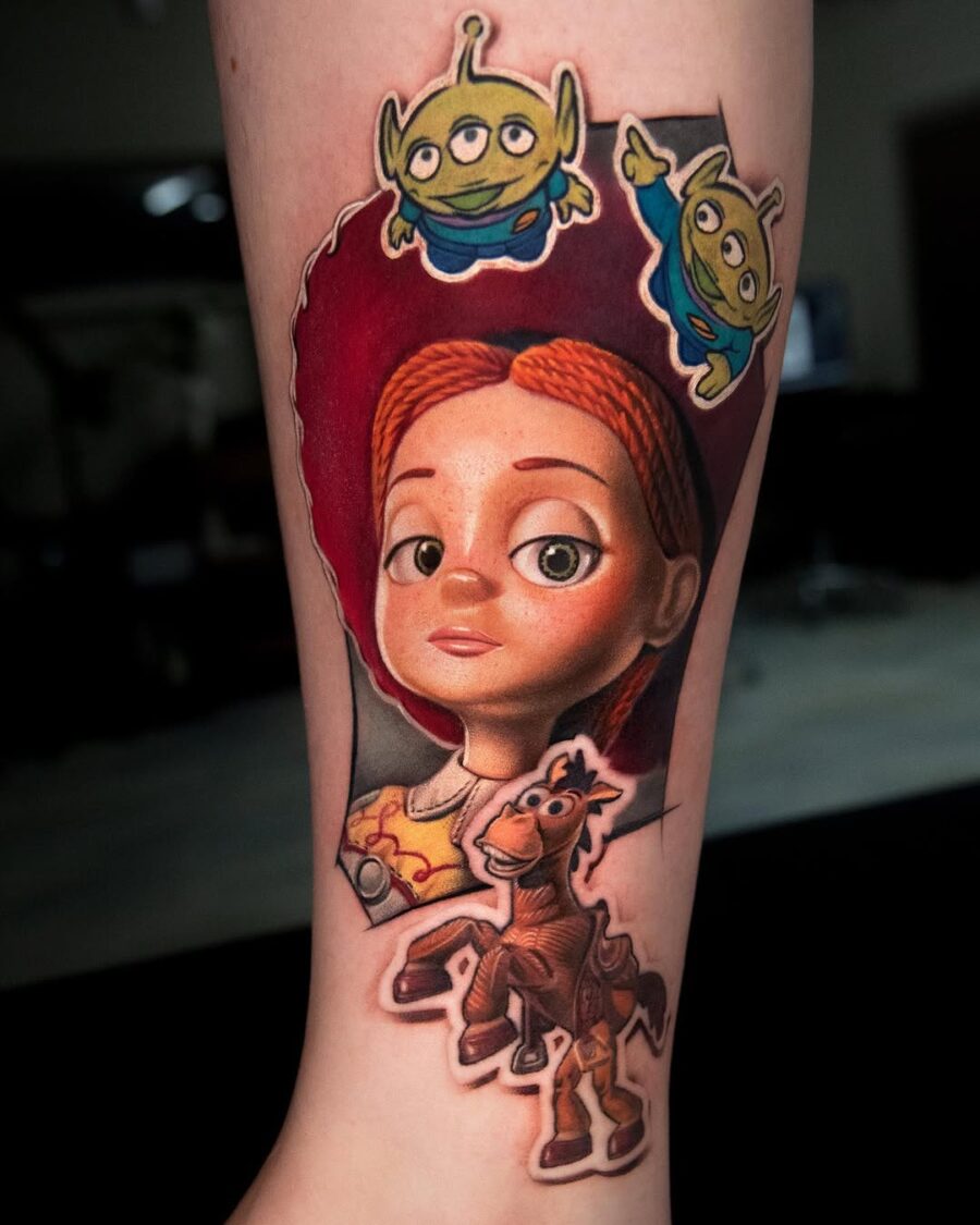 Colorful Toy Story Characters Captured in Ink Tattoo on skin