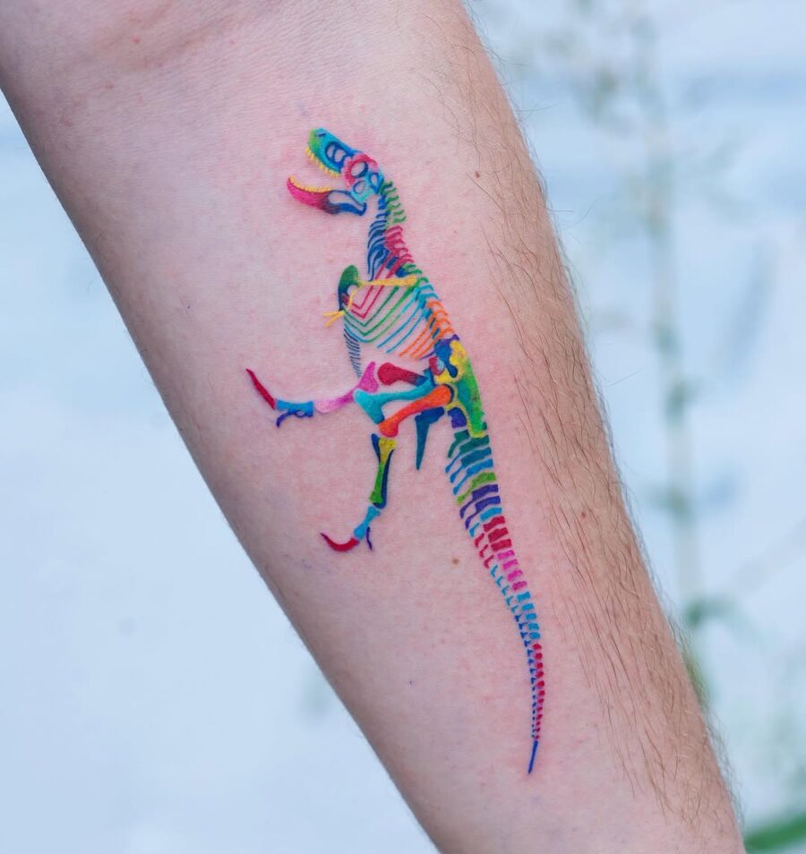 Eye-catching colorful dinosaur tattoo design Tattoo on skin