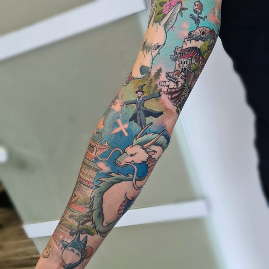 Vibrant New School Tattoo Featuring Whimsical Elements Tattoo on skin