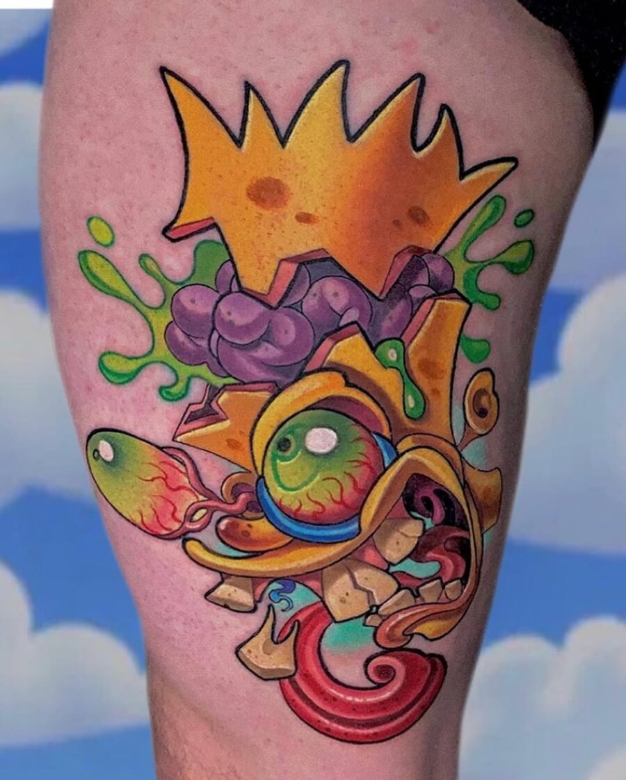 Vibrant new school tattoo with graffiti vibes Tattoo on skin