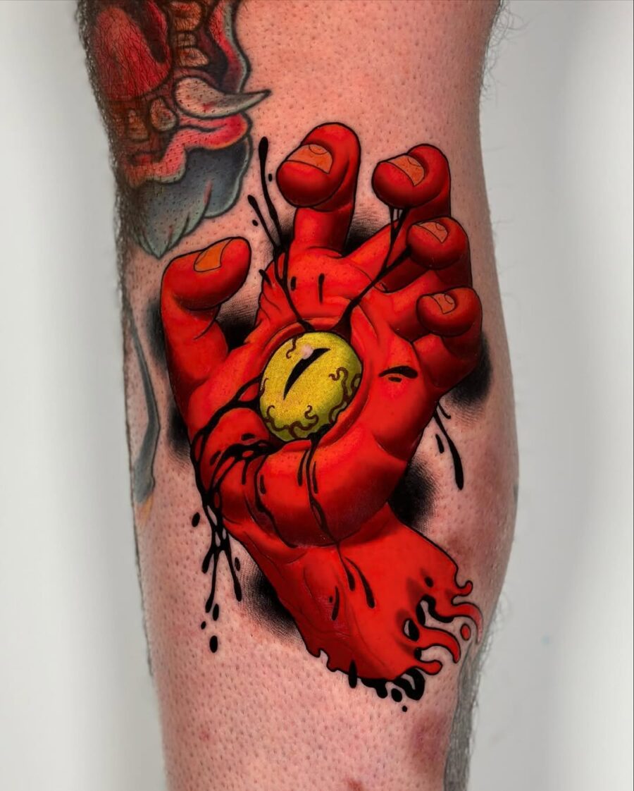 Vivid new school hand tattoo design Tattoo on skin