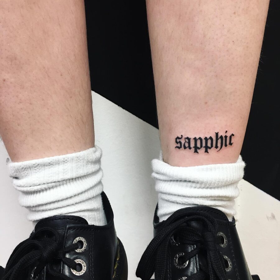 Minimalist 'Sapphic' Tattoo on Ankle Tattoo on skin