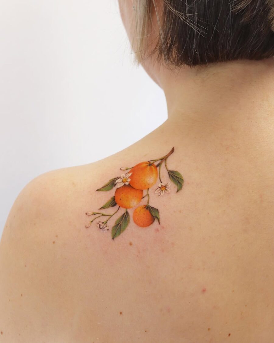 Charming Citrus Tattoo on Shoulder Tattoo on skin