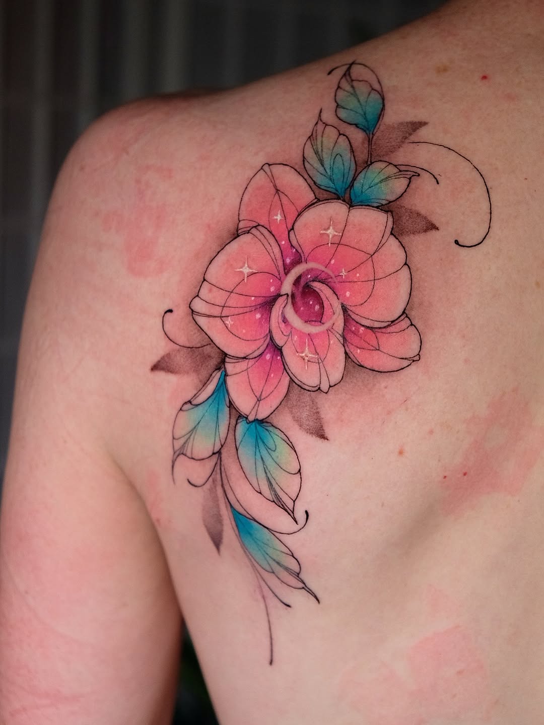 Elegant and colorful orchid tattoo design Tattoo on skin