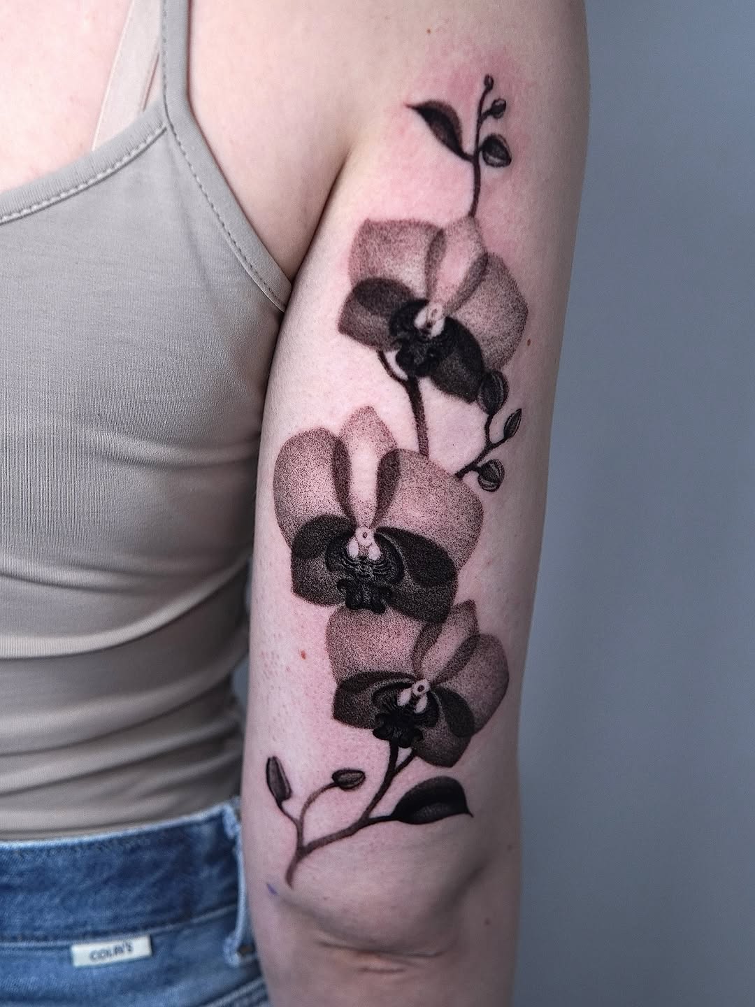 Stunning black and grey orchid arm tattoo Tattoo on skin