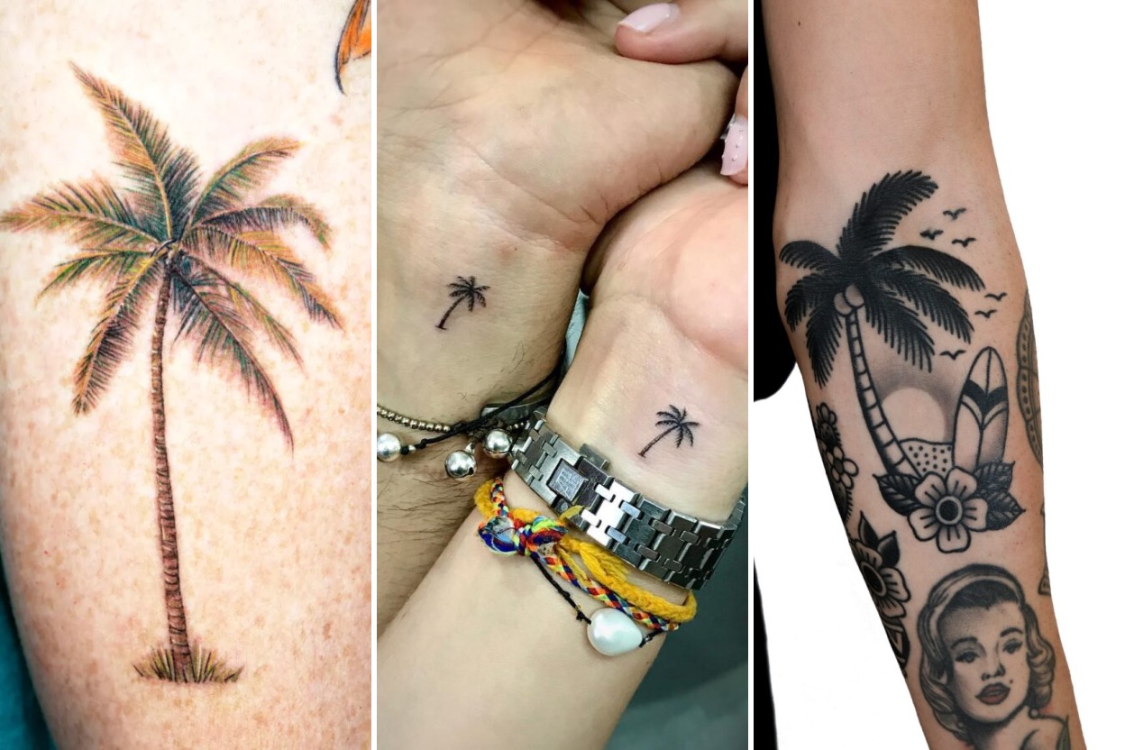 35+ Palm Tree Tattoo Ideas Channeling Pure Coastal Serenity Featured 3-Panel Lookbook Collage