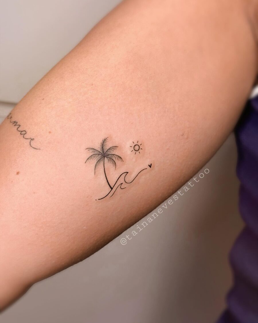 Minimalistic Palm Tree and Sun Tattoo Design Tattoo on skin