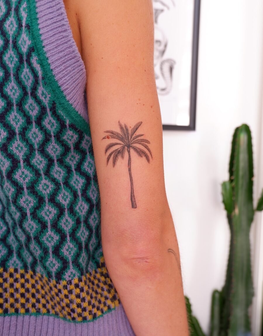 Stylish palm tree tattoo on forearm Tattoo on skin