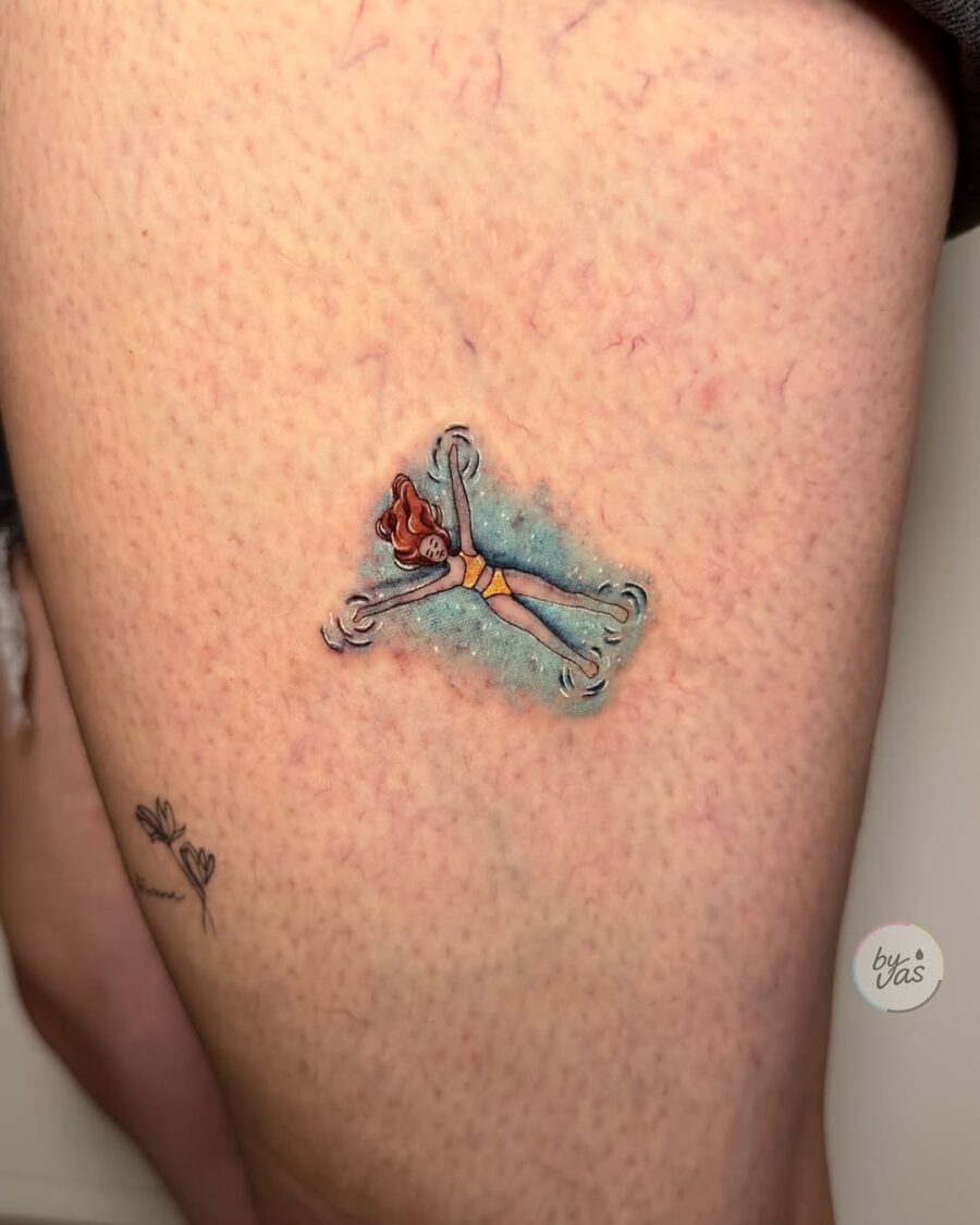 Charming peace tattoo of a floating woman Tattoo on skin