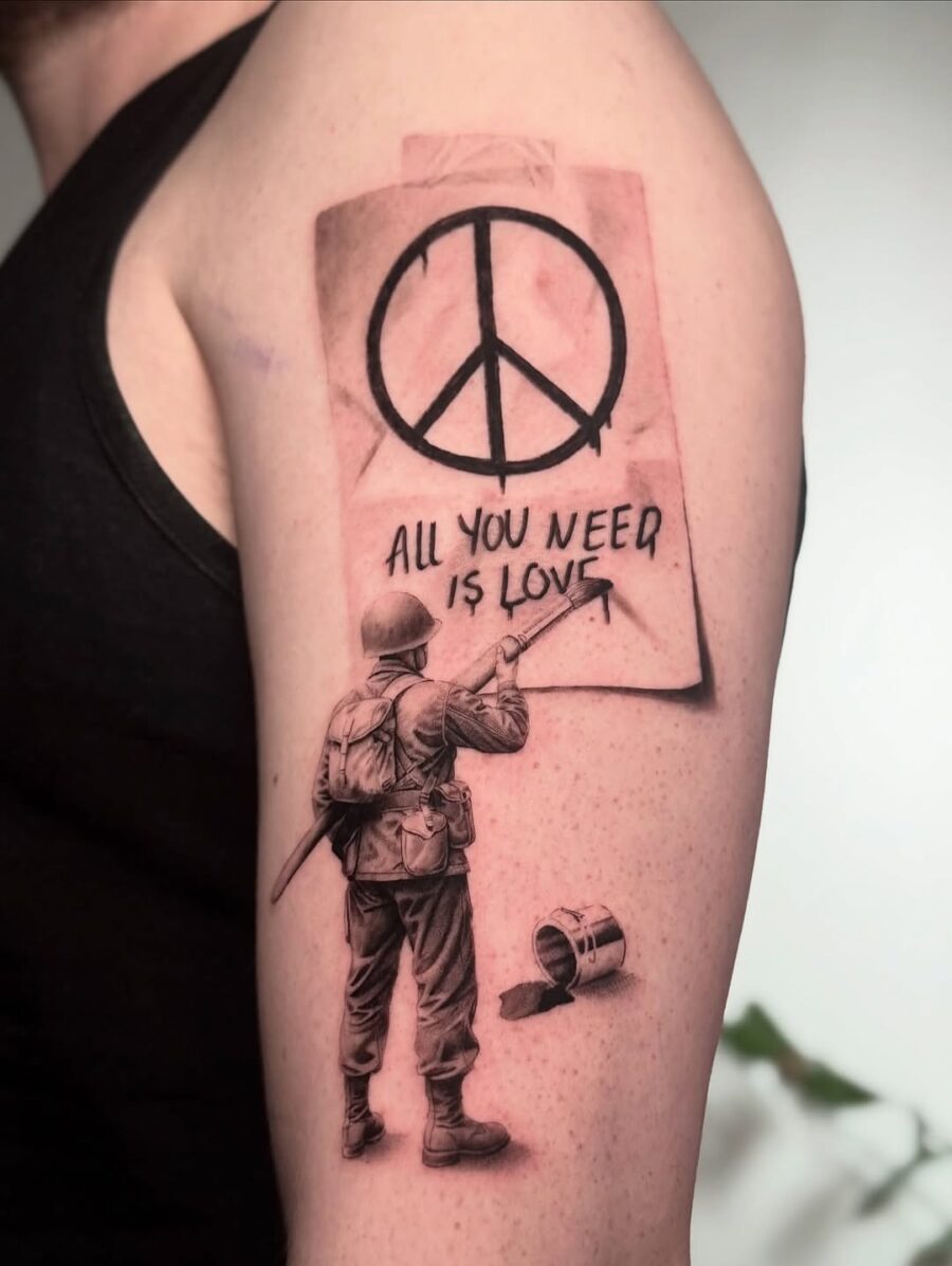 Powerful message of peace and love in art Tattoo on skin