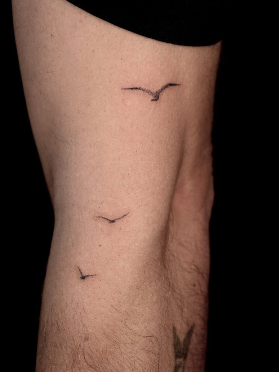 Three flying birds symbolize freedom and peace Tattoo on skin