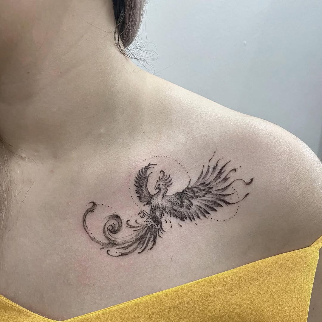 Elegant phoenix tattoo on shoulder showcases beauty Tattoo on skin