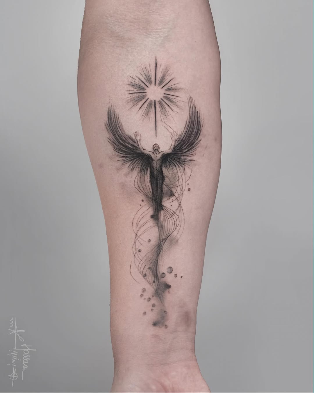 Stunning phoenix tattoo with dynamic flow Tattoo on skin
