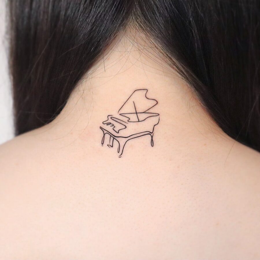 Elegant minimalist piano tattoo on the neck Tattoo on skin