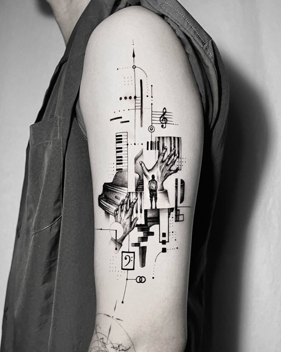 Expressive piano tattoo showcasing musical passion Tattoo on skin