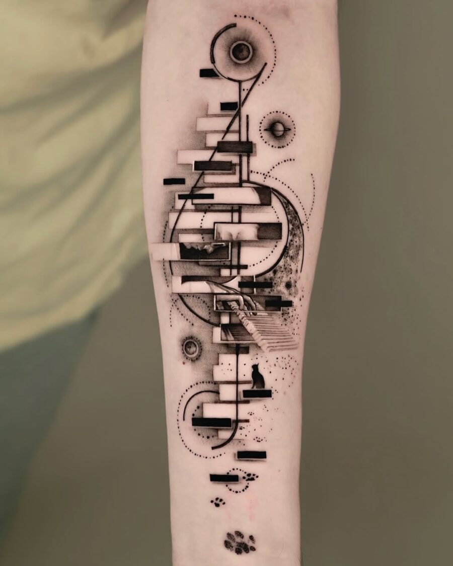 Stylish geometric piano tattoo on forearm Tattoo on skin