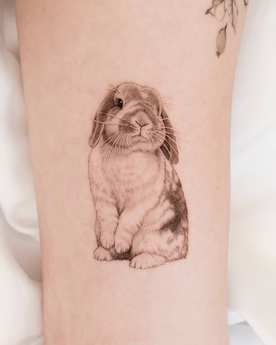 Charming Realistic Rabbit Tattoo Design Tattoo on skin