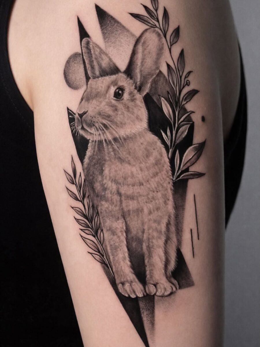 Intricate rabbit tattoo with floral elements rabbit tattoos