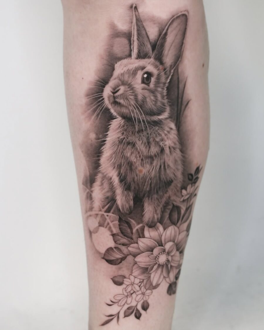 Stunning rabbit tattoo blends nature and artistry Tattoo on skin