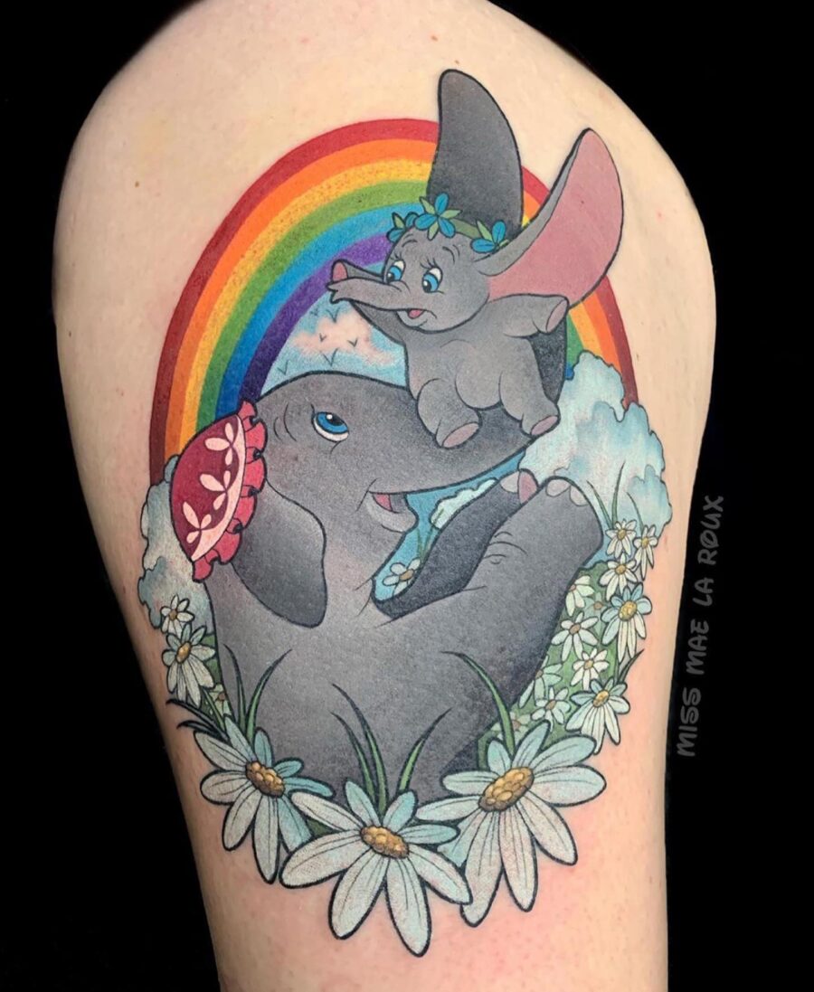 Charming rainbow baby elephant tattoo design Tattoo on skin