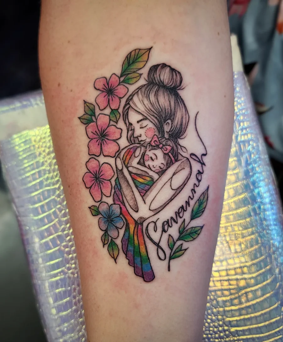 Heartwarming Mother-Daughter Rainbow Baby Tattoo Tattoo on skin