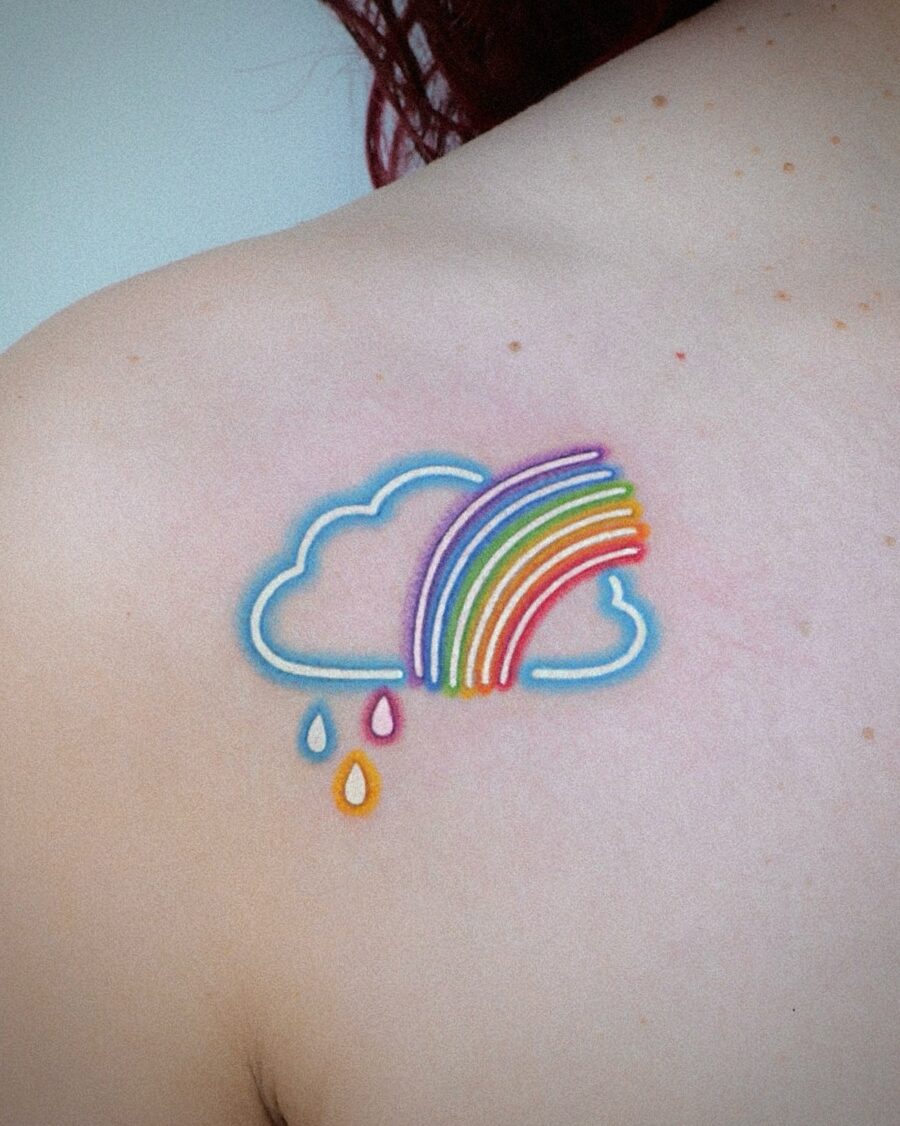 Vibrant Rainbow Cloud Tattoo on Skin Tattoo on skin