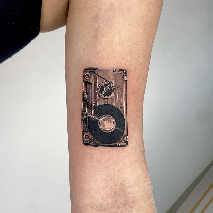 Vintage record player tattoo for music lovers Tattoo on skin