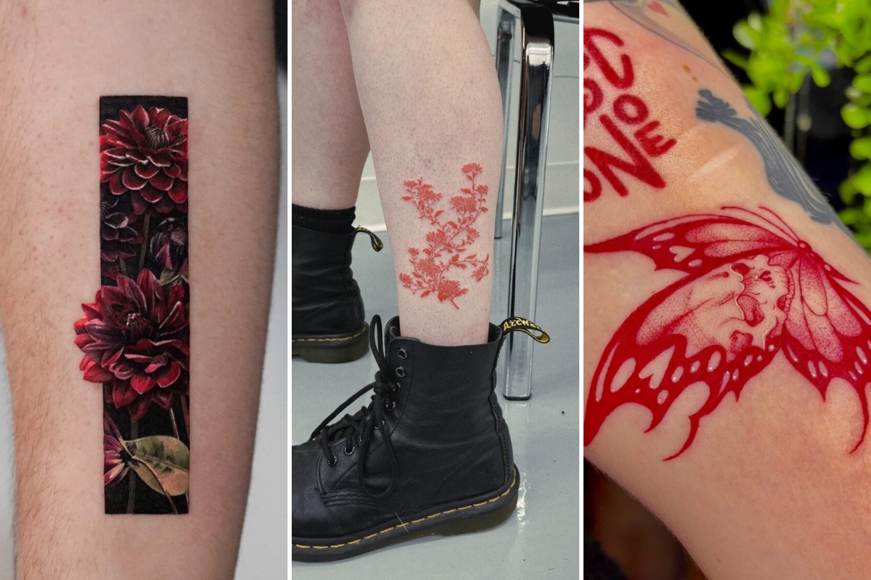 35+ Red Ink Tattoo Ideas Radiating Bold Chromatic Intensity Featured 3-Panel Lookbook Collage