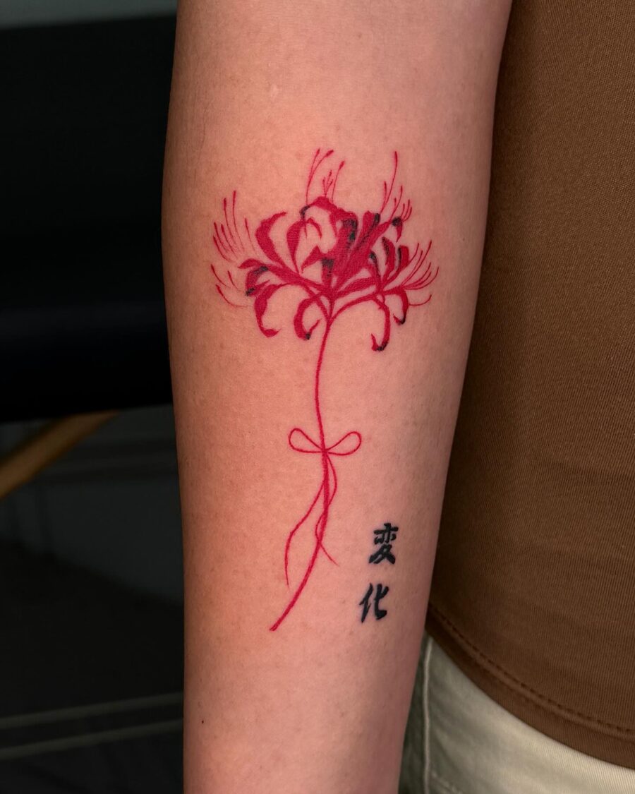 Stunning Red Ink Floral Tattoo Design Tattoo on skin