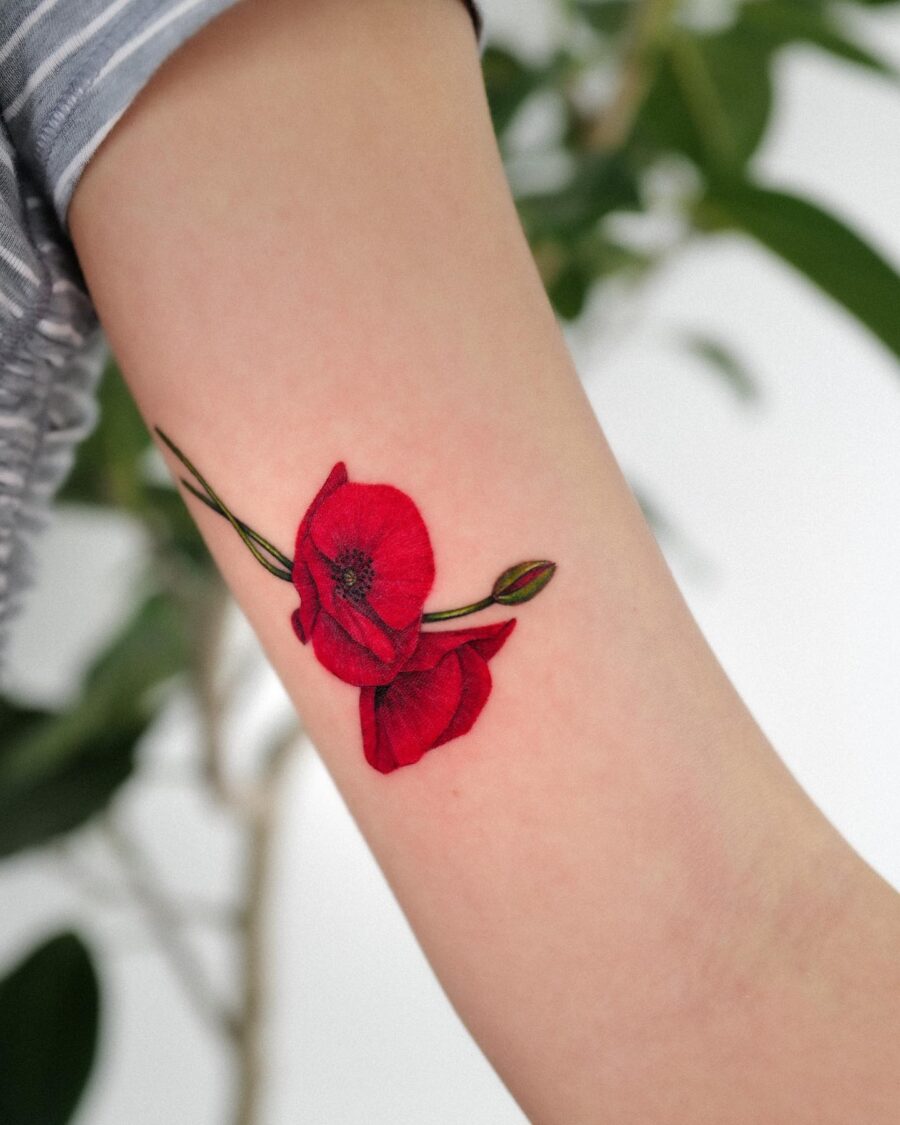 Vibrant red poppy ink design on skin Tattoo on skin