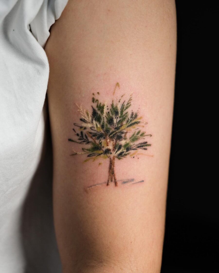 Vibrant watercolor redwood tree tattoo design Tattoo on skin