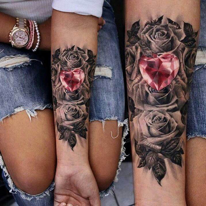 Cool Bush Of Roses On A Girls Arm Tattoo on skin